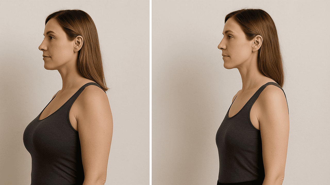 Side-by-side silhouettes showing fuller chest before explant and natural look after surgery.